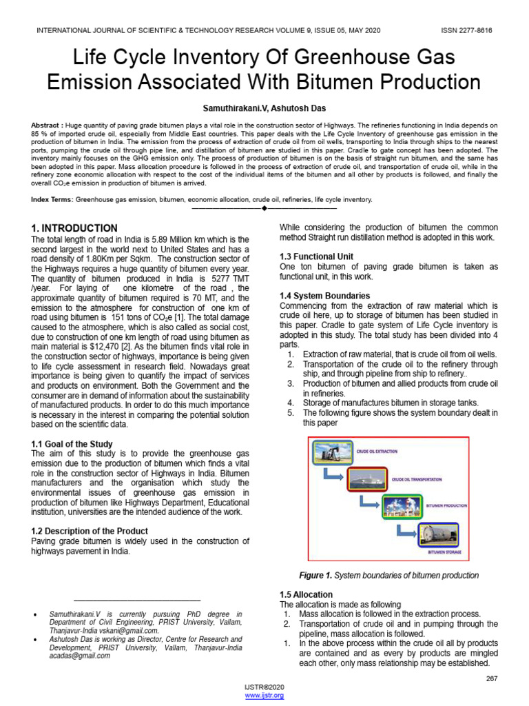 Life Cycle Inventory of Greenhouse Gas Emission Associated With Bitumen ...