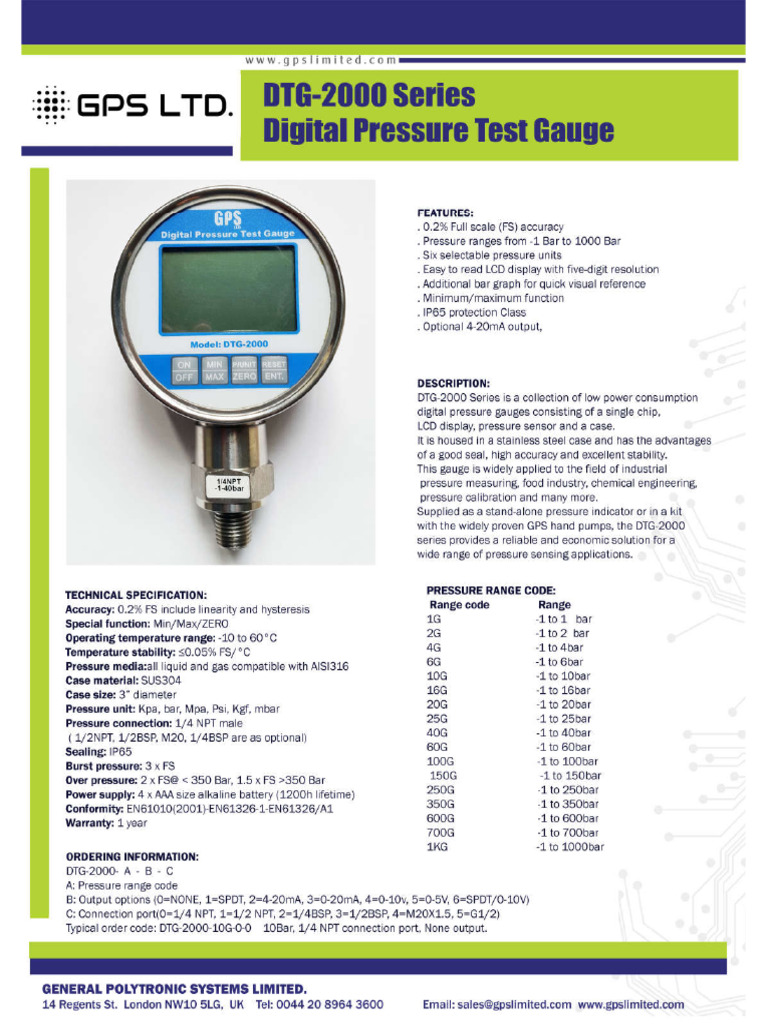 DTG2000 Pressure Indicator | PDF