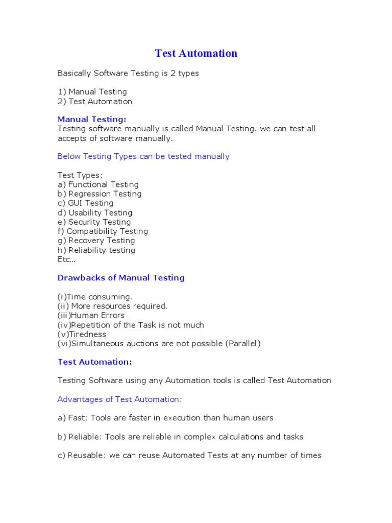 Test Automation: Manual Testing | PDF