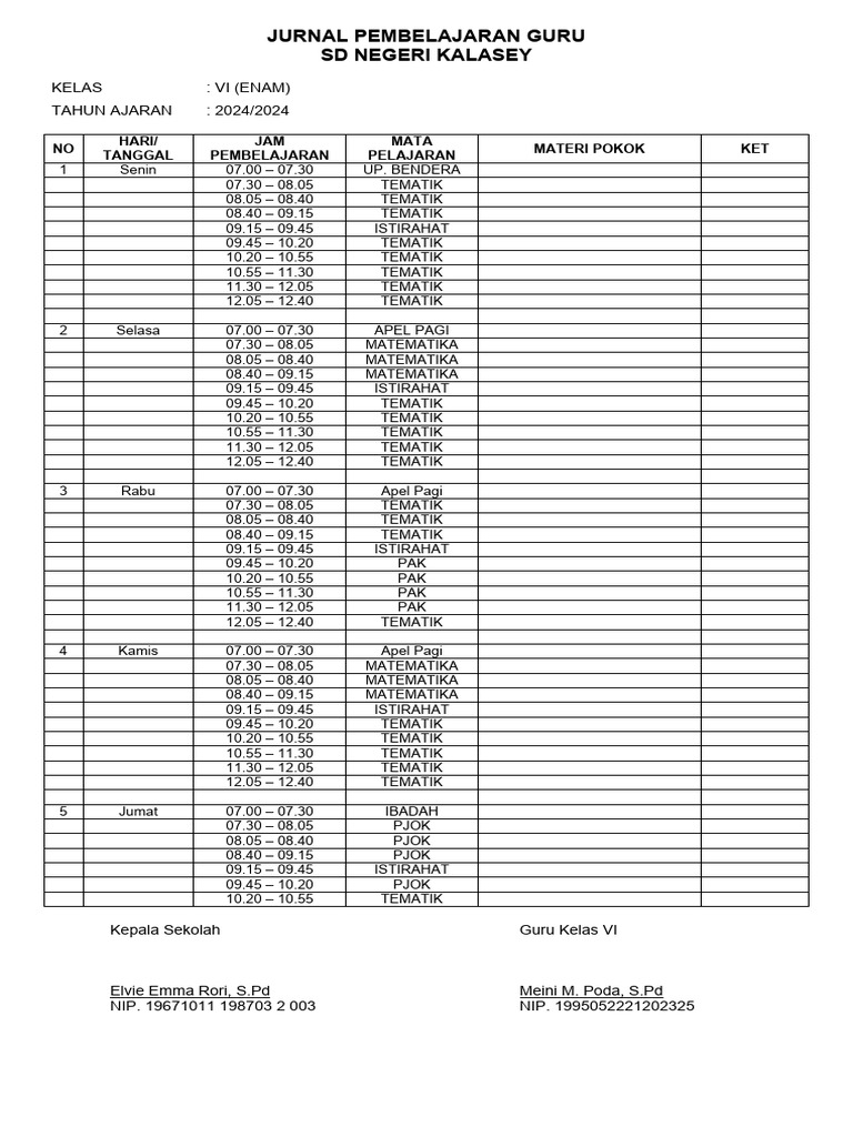 Jurnal Harian Kelas 6 Kurikulum Merdeka | PDF