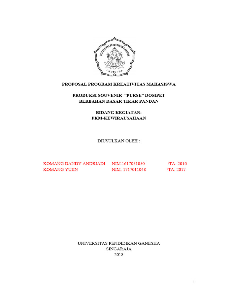 Lembar Pengesahan Proposal PKM Kewirausahaan | PDF