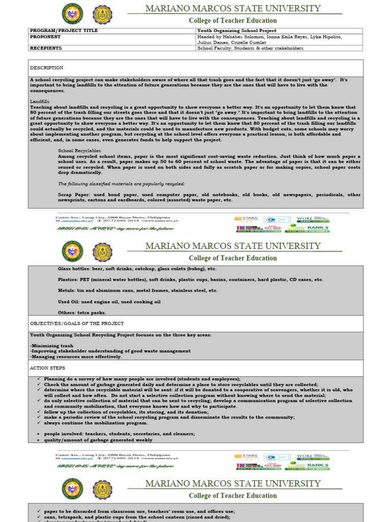 Youth Organizing School Recycling Project | PDF