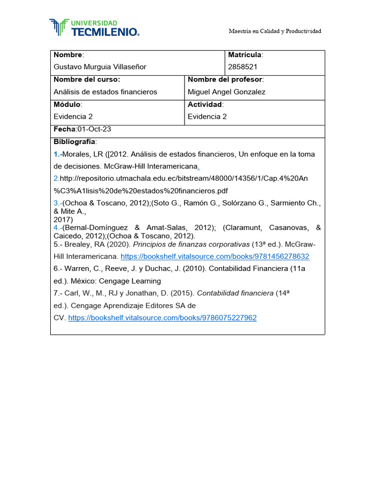 Evidencia 2 Analisis de Estados Financie | PDF | Economias | Servicios ...