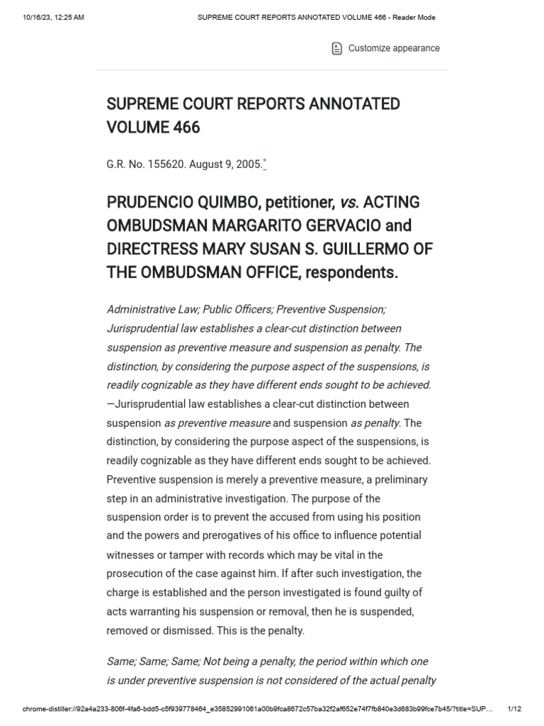 Preventive Suspension vs. Penalty Explained | PDF | Certiorari ...