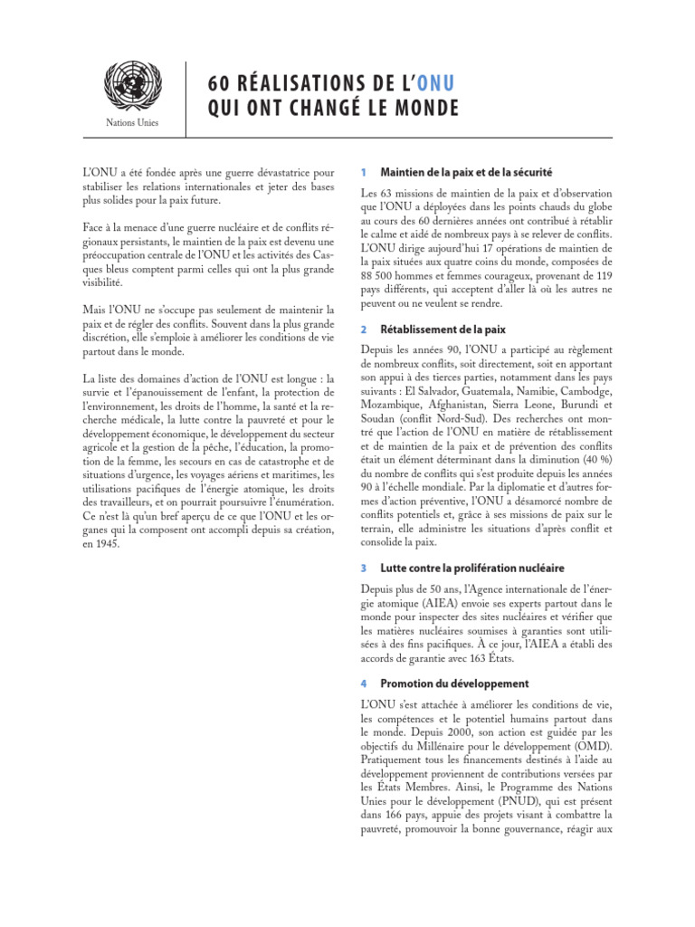 60 réalisations marquantes de l'ONU | PDF | Relations internationales ...