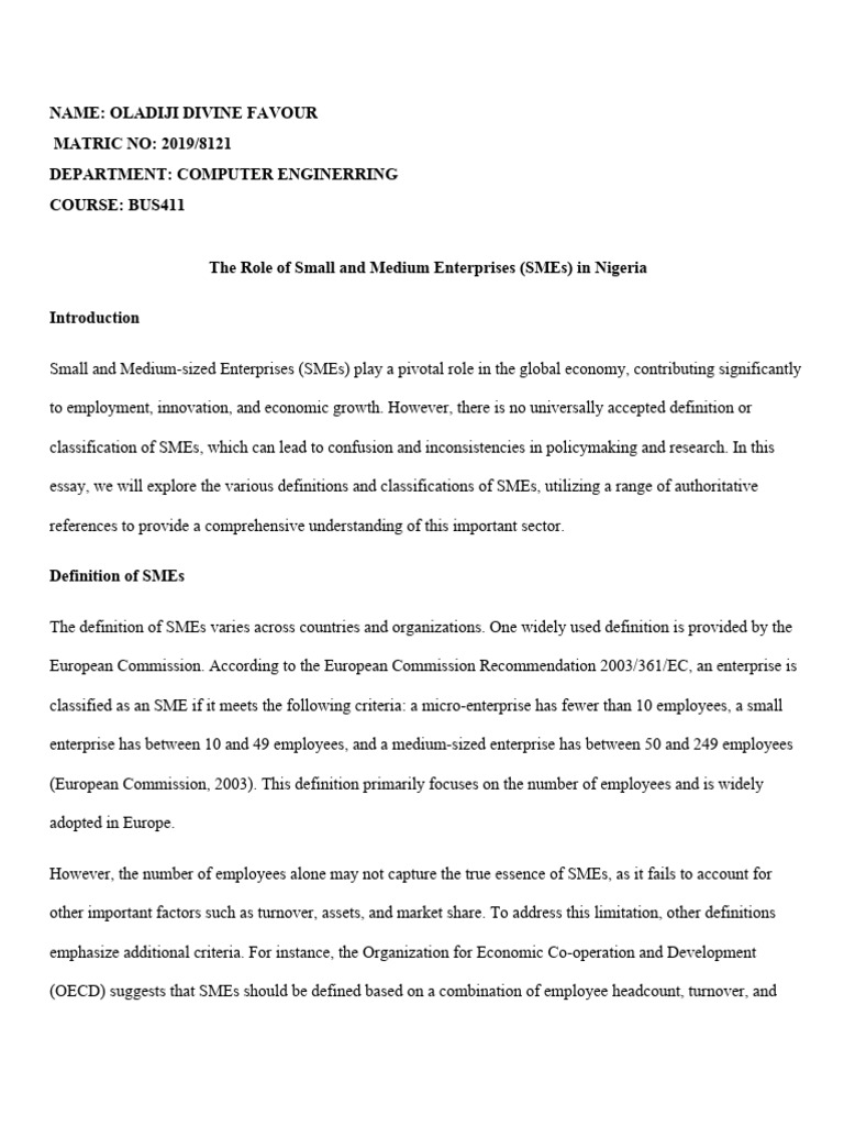 Role of SMEs in Nigeria's Economy | PDF | Small And Medium Sized ...