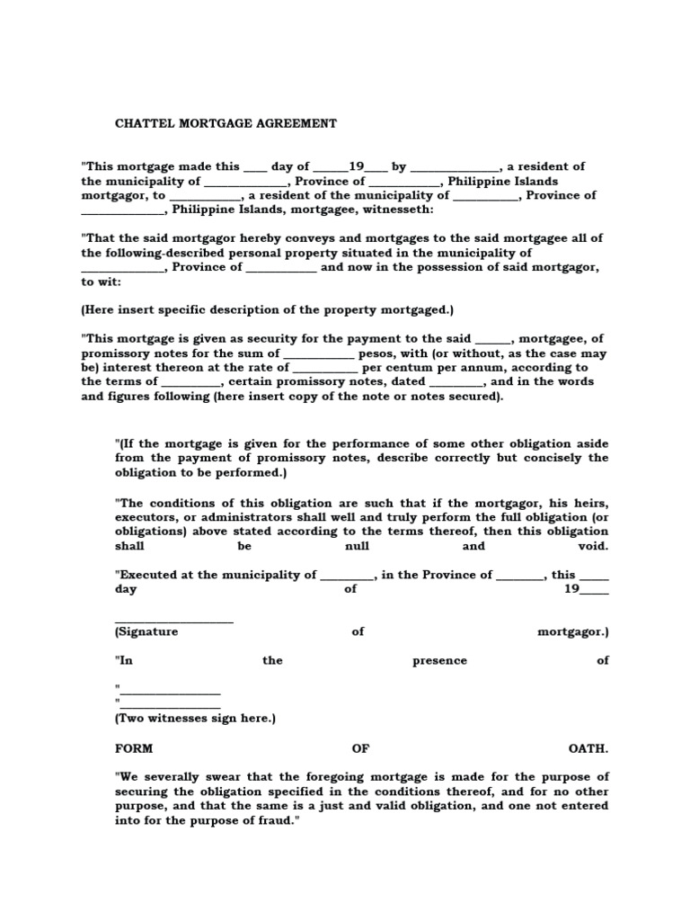 Chattel Mortgage Agreement Template | PDF