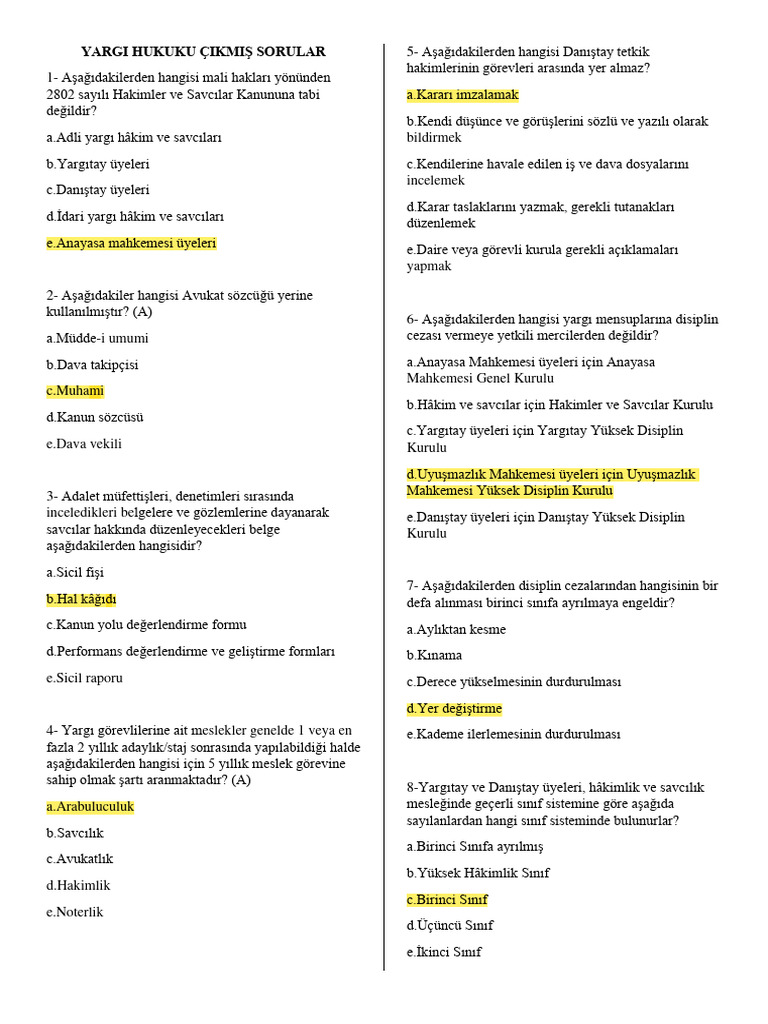 Yargı Hukuku Çıkmış Sorular 2 | PDF