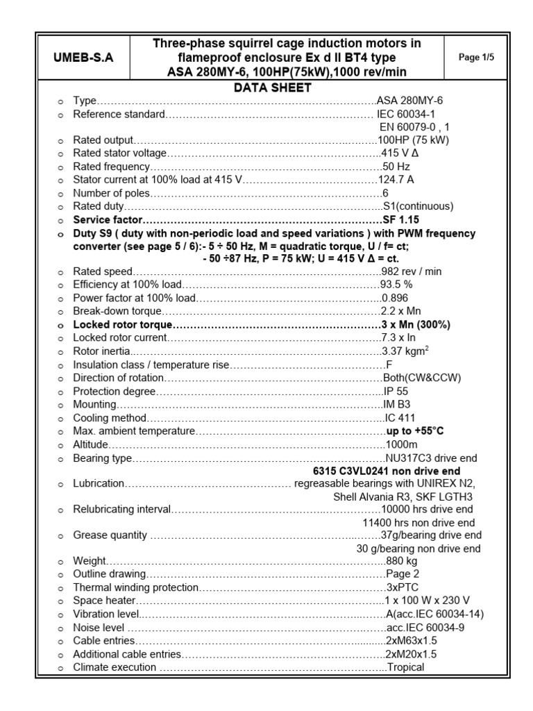 100HP Flameproof Induction Motor Specs | PDF