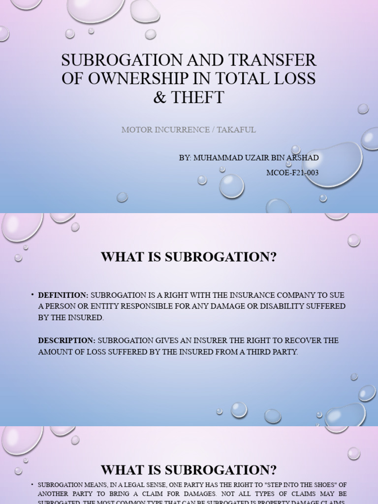 Subrogation in Motor Takaful Claims | PDF | Subrogation | Islamic ...