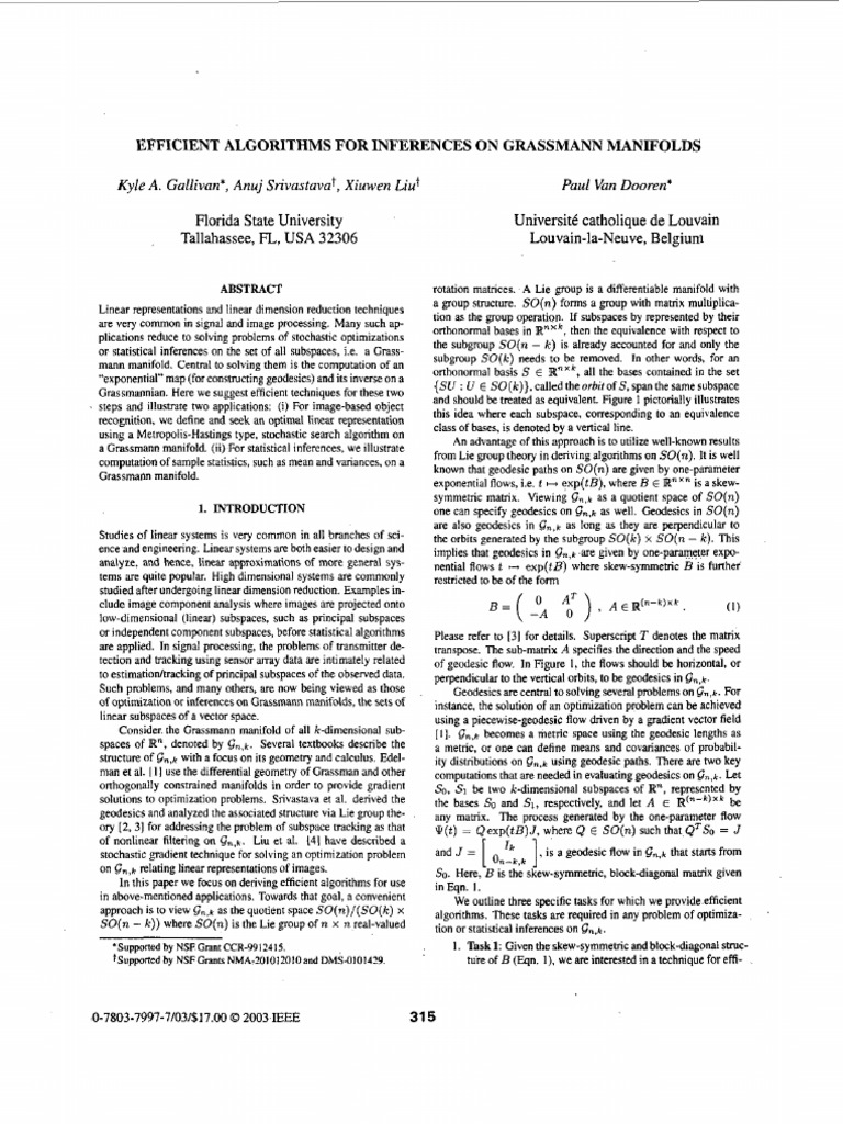 Efficient Algorithms for Grassmann Inference | PDF | Matrix ...