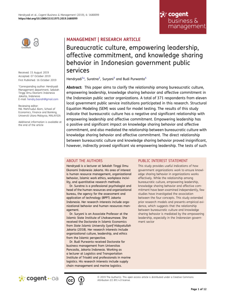 Bureaucratic Culture and Leadership in Indonesia | PDF | Leadership ...