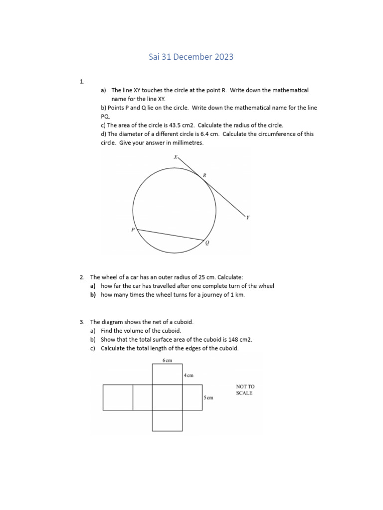 IGCSE Class 10 - Mathematics Test | PDF
