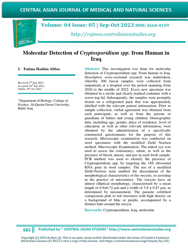 Molecular Detection of Cryptosporidium Spp. From Human in Iraq | PDF ...