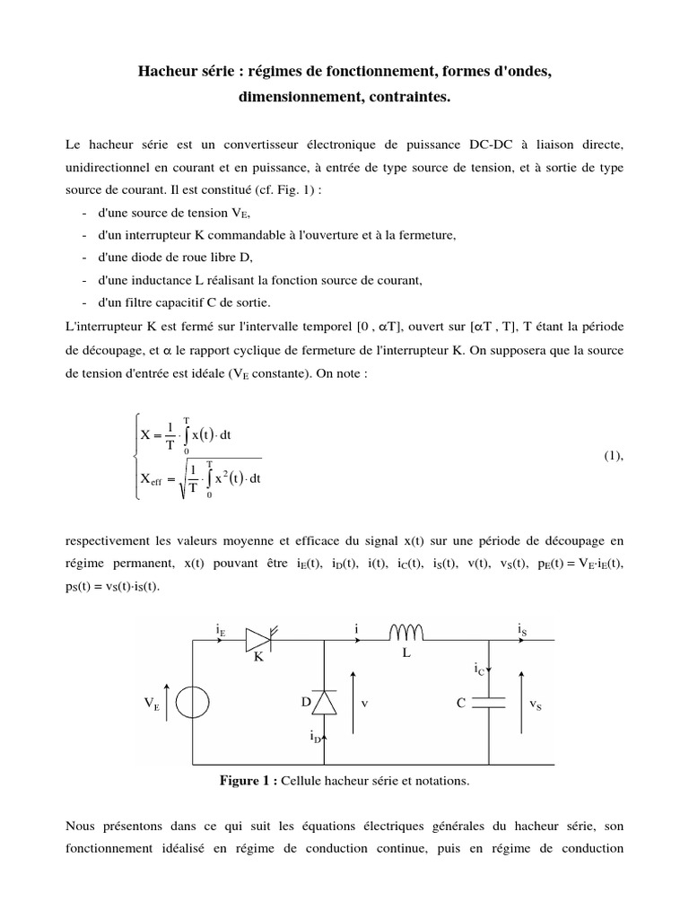 Hacheur série : fonctionnement et contraintes | PDF | Électrotechnique ...