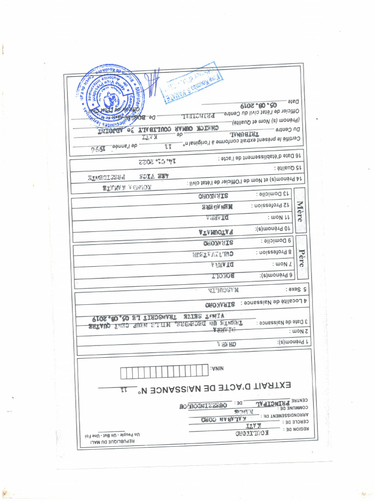 CARTE VITALE ACTE DE NAISSANCE visual data 7