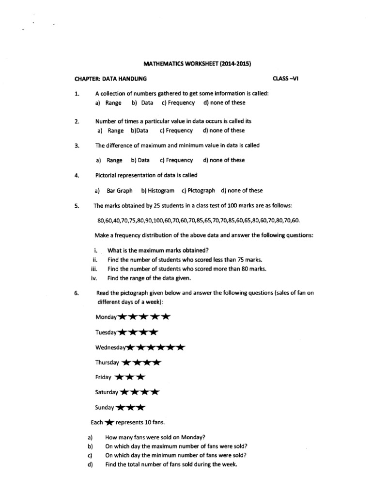 CBSE Class 6 Data Handling Worksheet | PDF