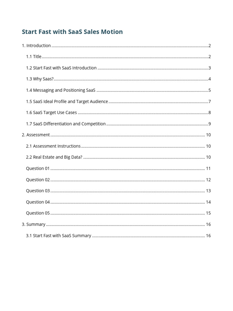Quick Start Guide to SaaS Sales Motion | PDF | Software As A Service ...