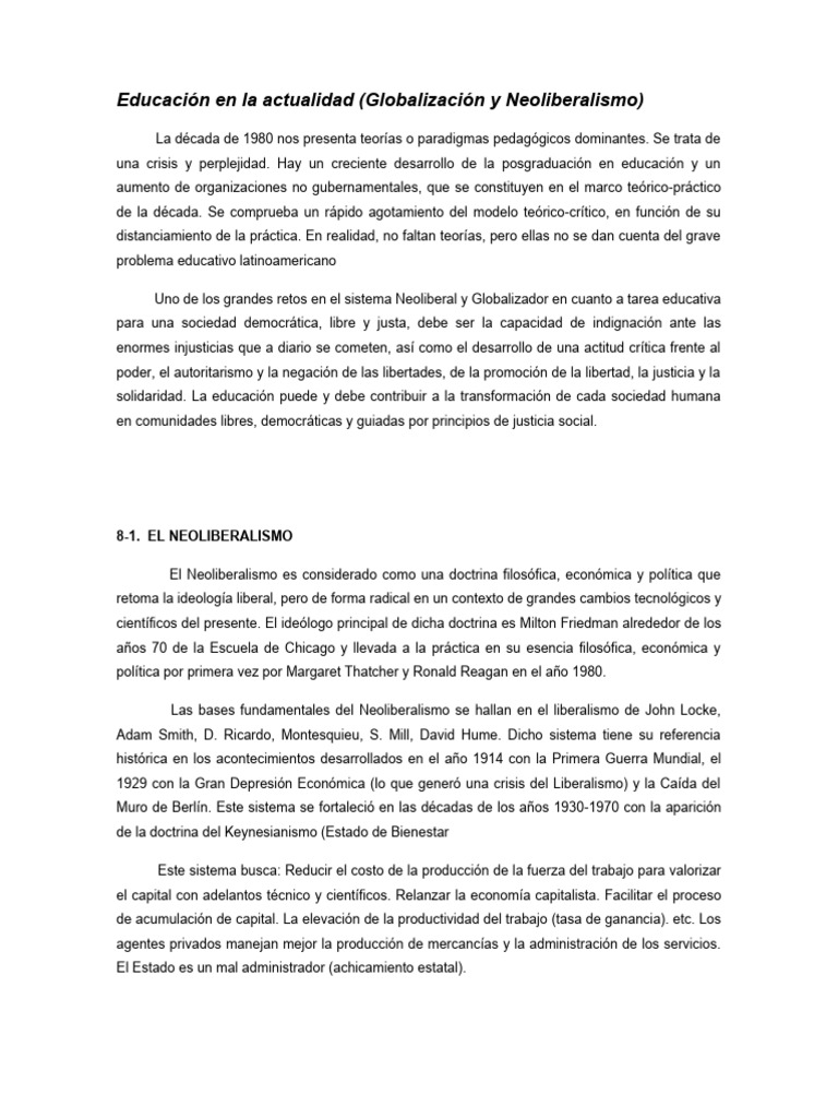 Contenido Unidad Vii-Globalizacion y Neoliberalismo | PDF ...