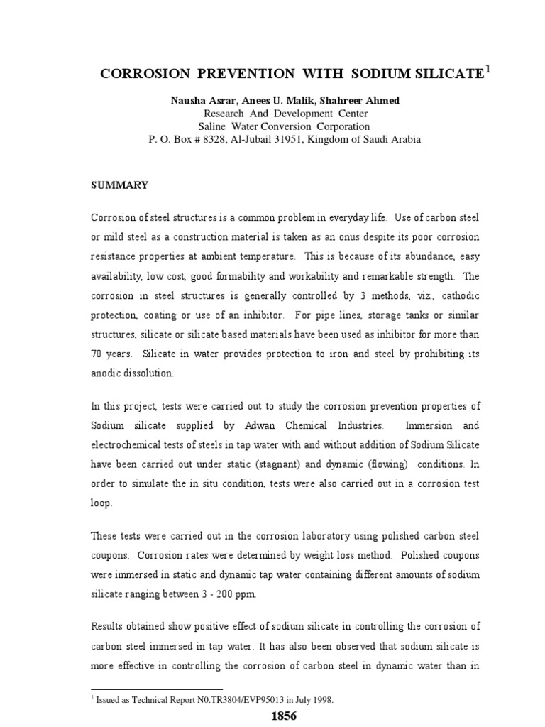 Sodium Silicate for Steel Corrosion Control | PDF