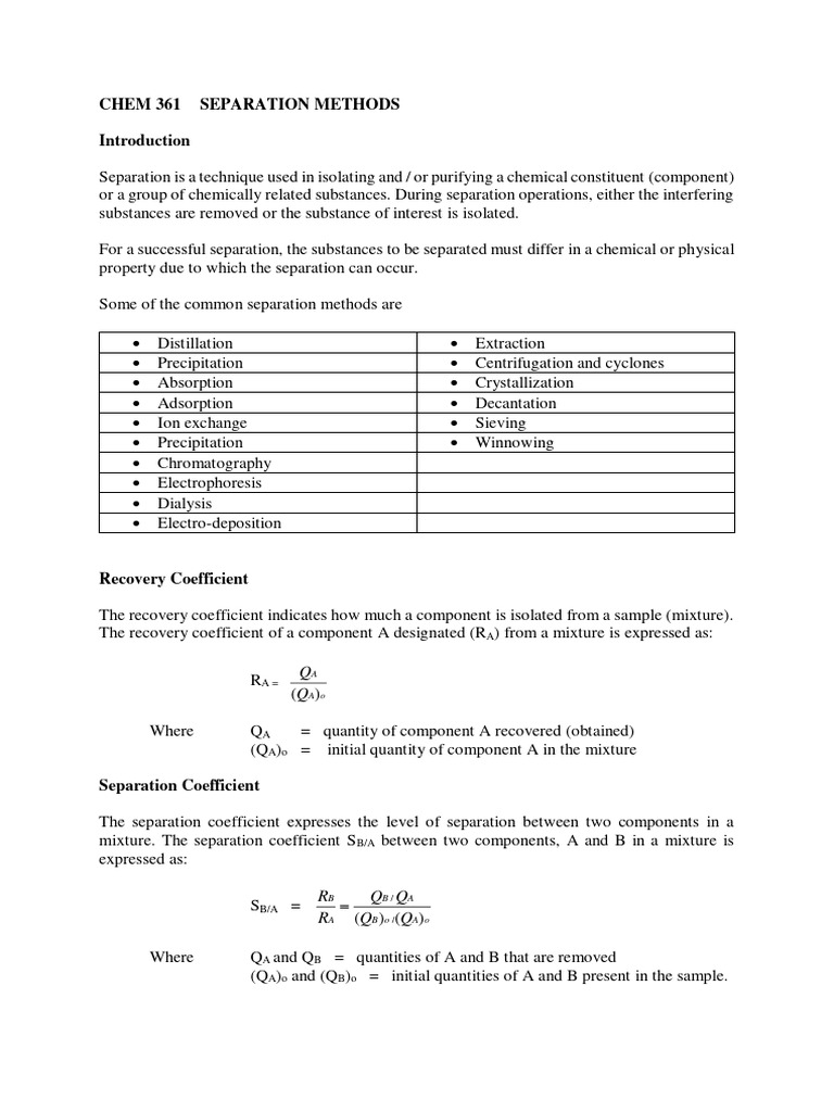 Separation Methods in CHEM 361 | PDF | Phase (Matter) | Solvent