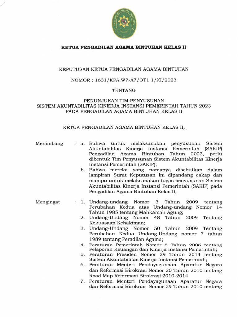 Sk Penunjukan Tim Penyusunan Sakip Pdf