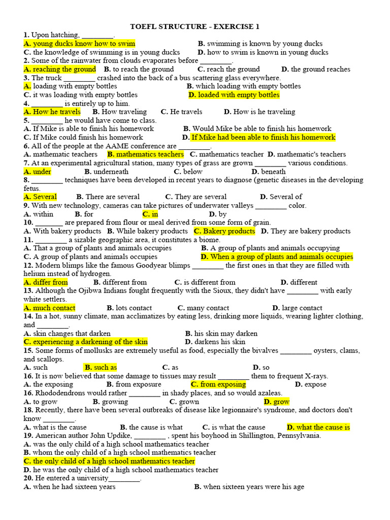 TOEFL Structure Practice Exercises | PDF | Solar System | Thunder