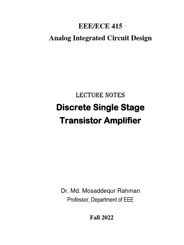 Lec1 Single Stage Amp | PDF | Amplifier | Bipolar Junction Transistor