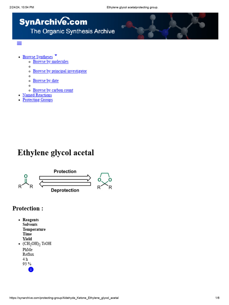 Ethylene Glycol Acetal Protection Method | PDF | Chemical Compounds ...