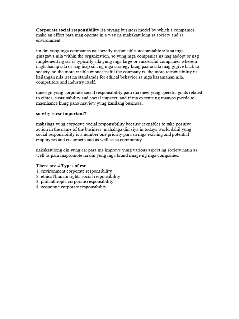 Corporate Social Responsibility Explained | PDF | Corporate Social ...