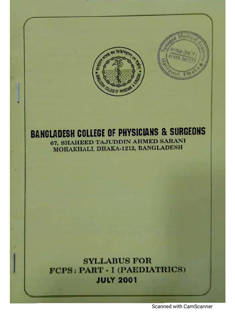 Fcps part 1 paediatrics syllabus pdf