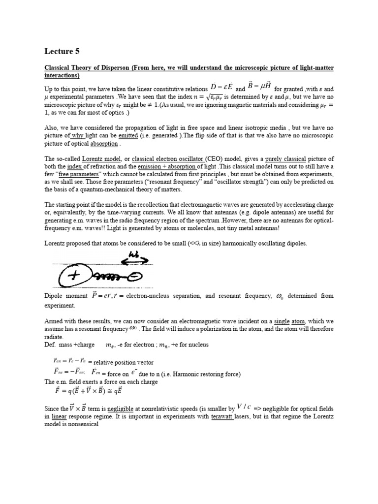 Lorentz Oscillator Model Explained | PDF | Electromagnetic Radiation ...