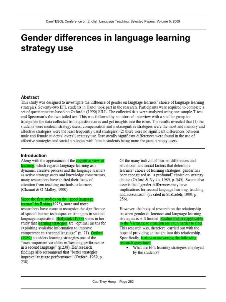 Gender Differences in Language Strategies | PDF | English As A Second ...
