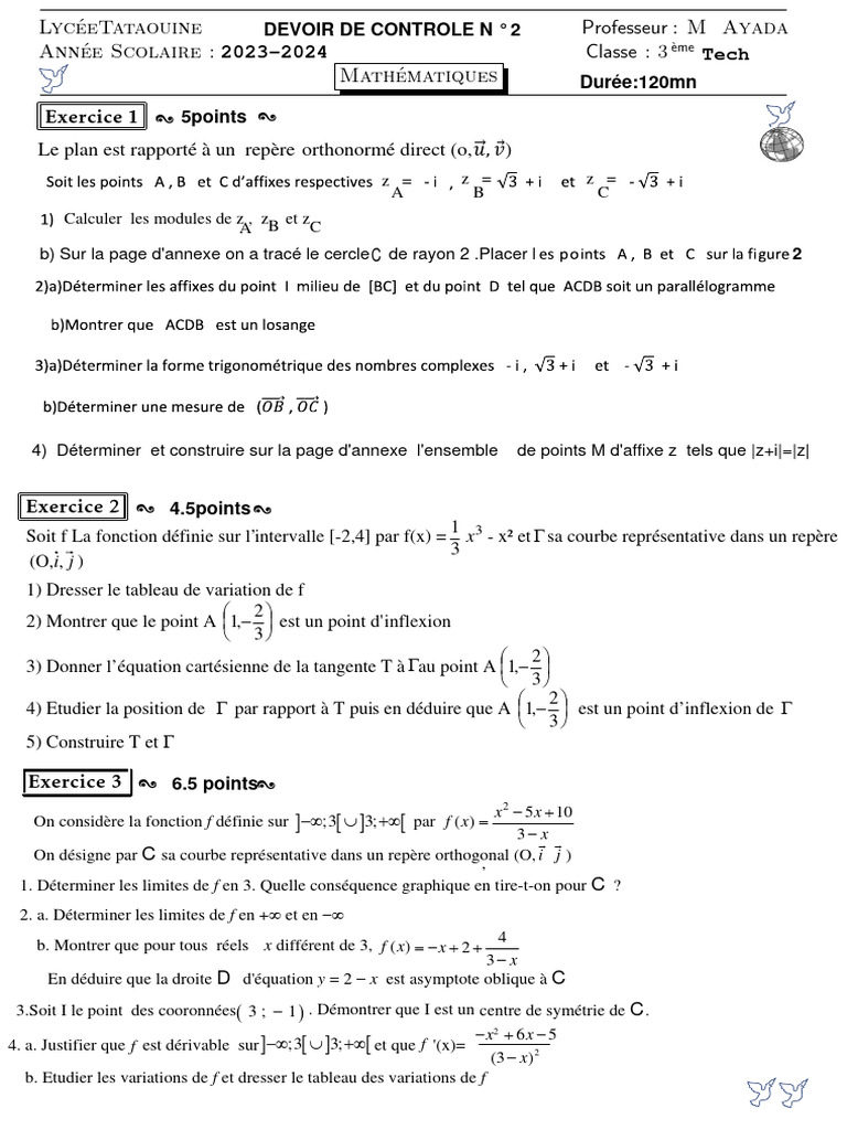 Devoir de Mathématiques 3ème S | PDF | Tangente (géométrie) | Nombre ...