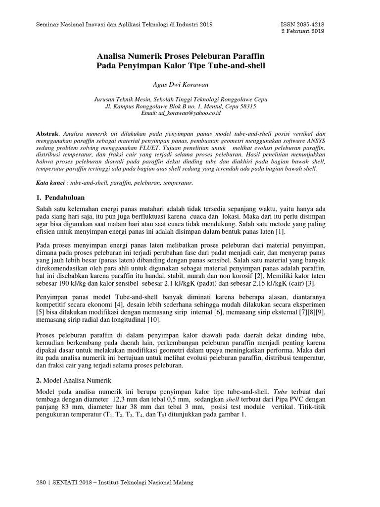 Analisa Numerik Peleburan Paraffin Tube-and-Shell | PDF