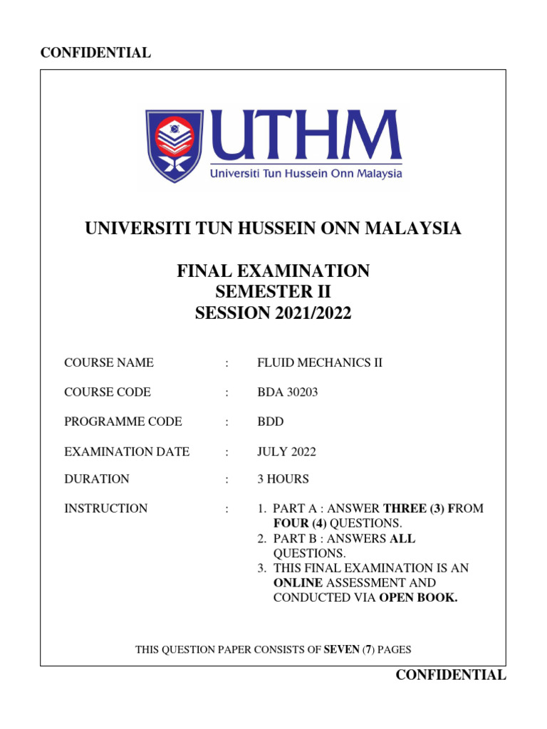 Fluid Mechanics II Final Exam 2022 | PDF