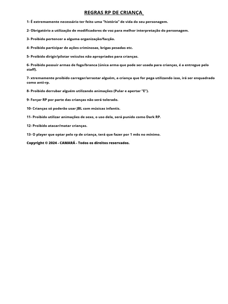 Regras de RP para Crianças | PDF