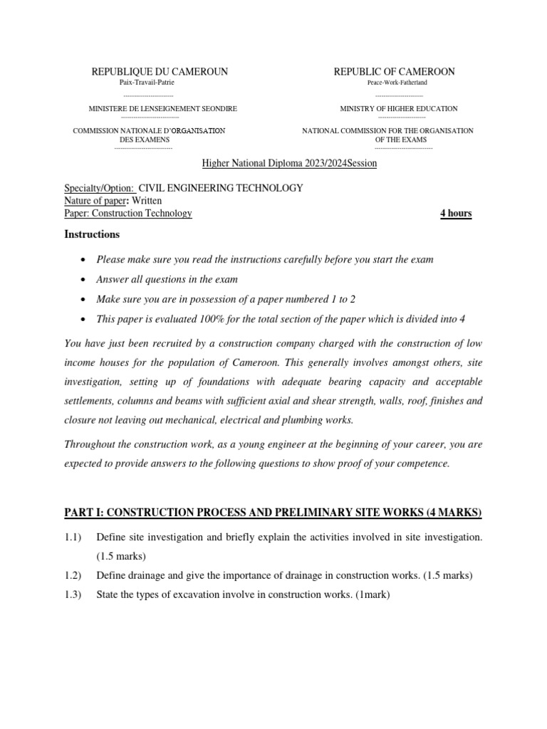 Construction Technology Exam Guide 2023 | PDF | Foundation (Engineering ...