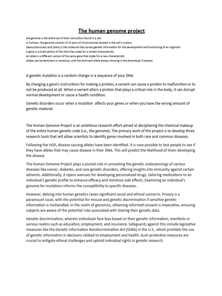 Human Genome Project Overview and Impact | PDF | Genetics | Genome