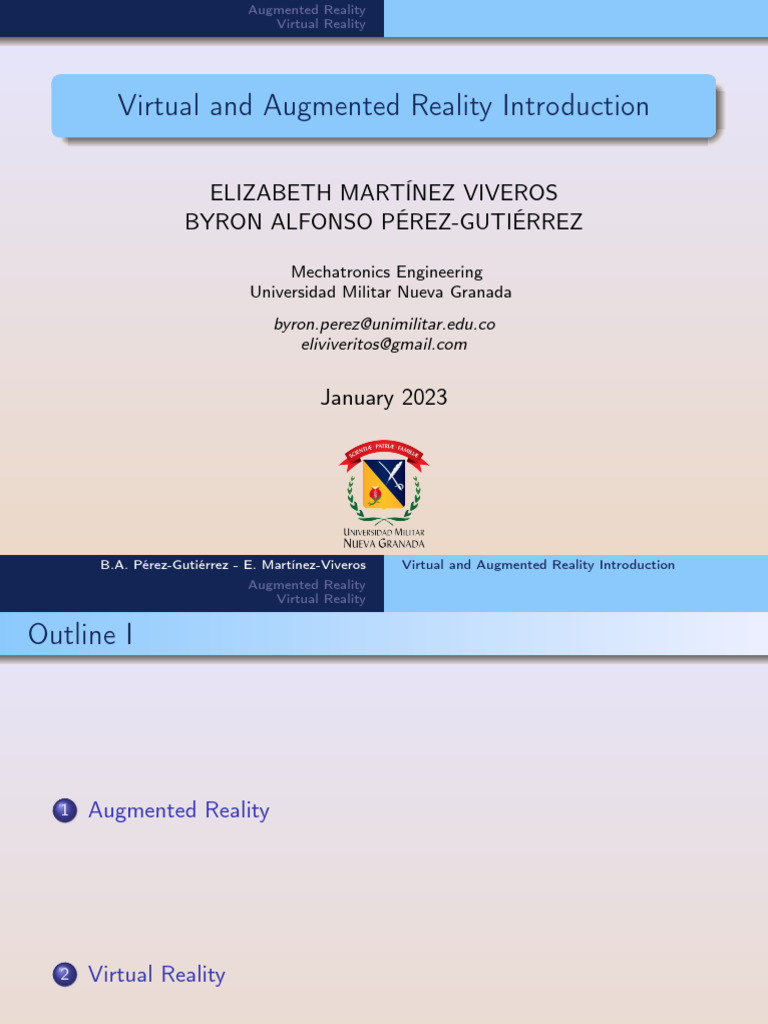 1 Virtual And Augmented Reality Introduction Pdf Virtual Reality