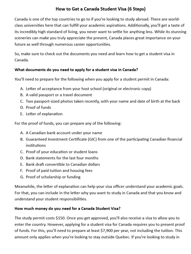Canada Student Visa Application Guide | PDF