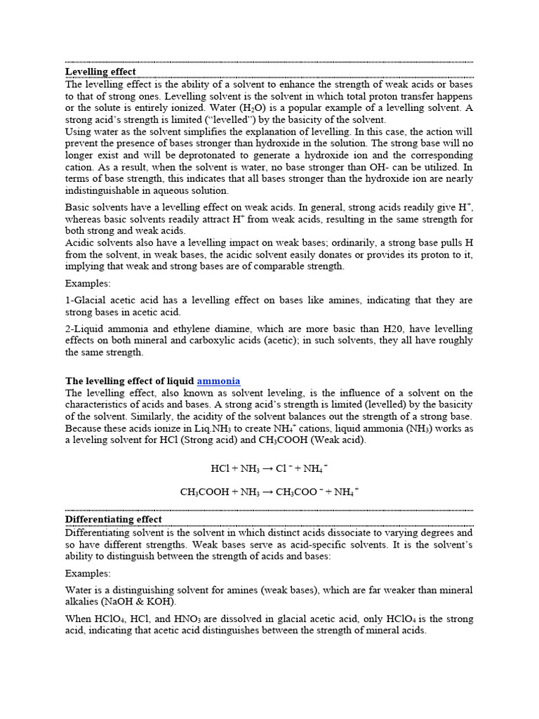 Levelling Effect and Deffrentiating Effect | PDF | Acid | Molecules