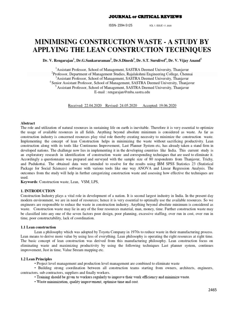 Minimising Construction Waste A Study by | PDF