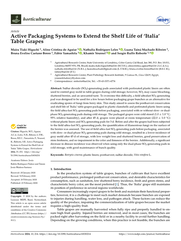 Active Packaging Systems To Extend The Shelf Life of Italia' Table ...