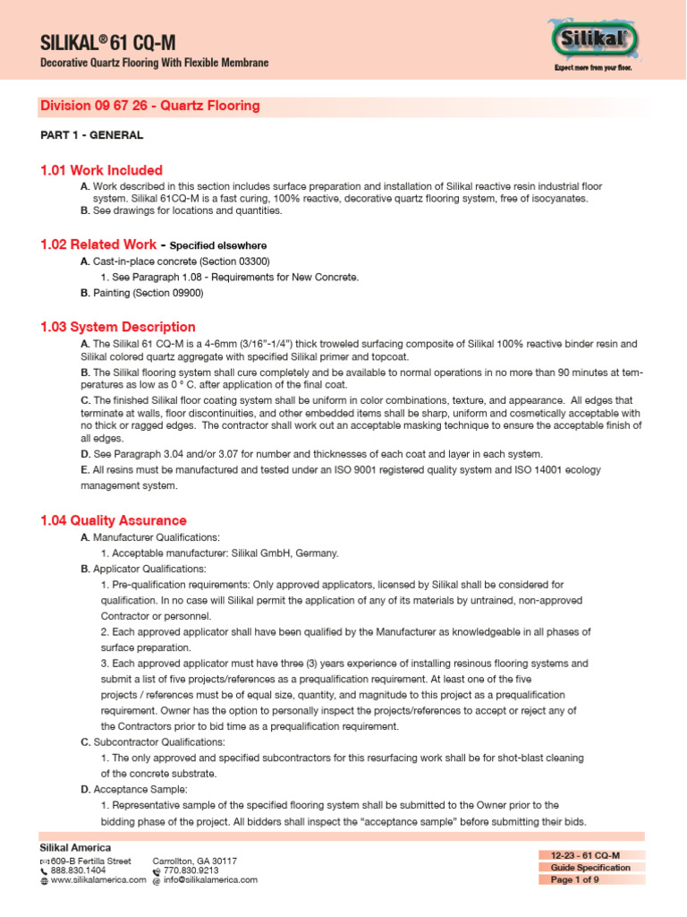 Guide-Specification-Silikal R61 CQ M | PDF | Concrete | Paint