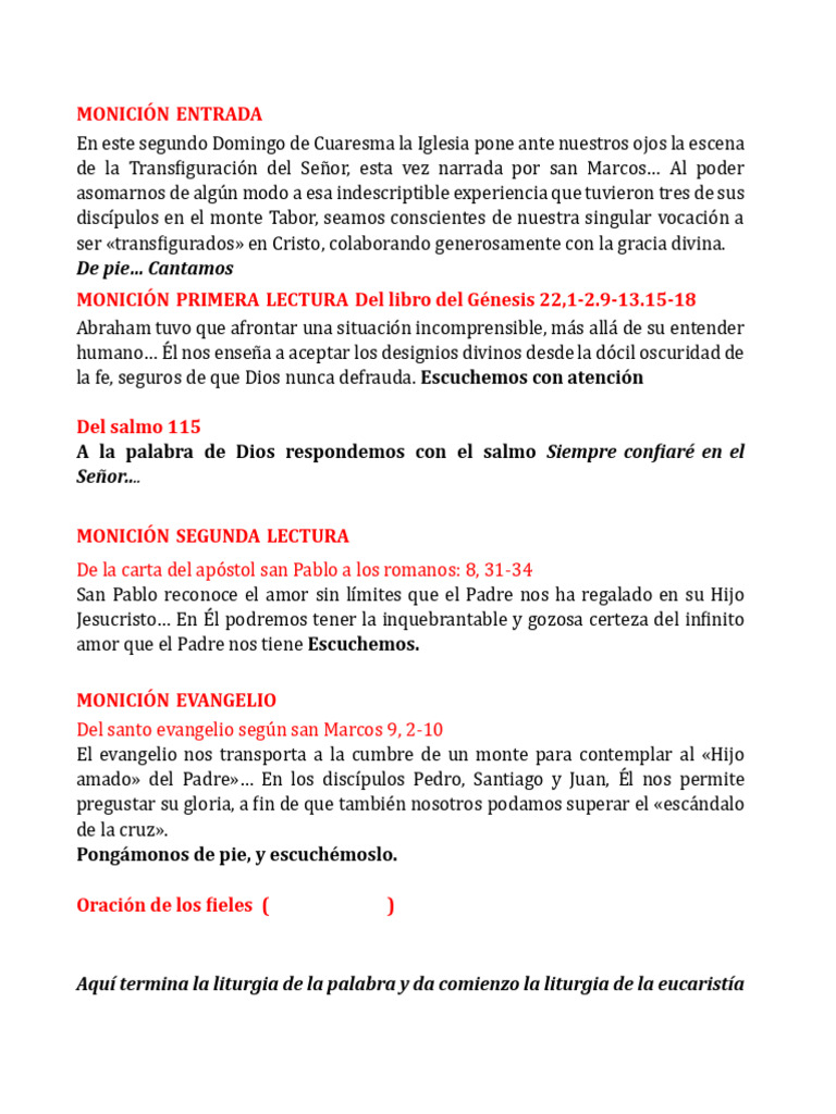 Moniciones 25 de Febrero de 2024 PDF Misa (liturgia) eucaristía