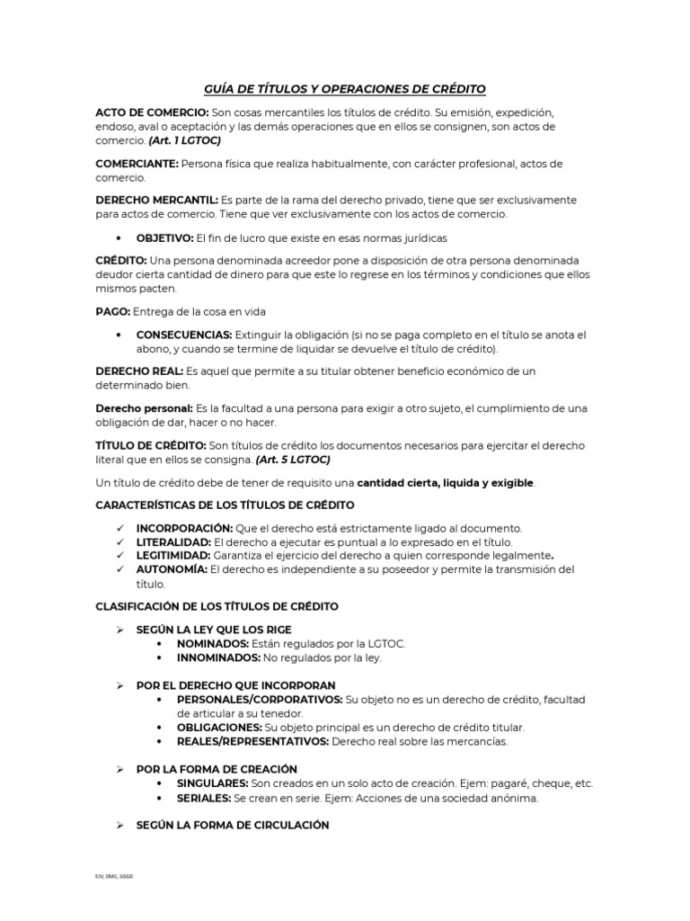 Guia Titulos y Operaciones de Credito | PDF | Cheque | Instrumento ...