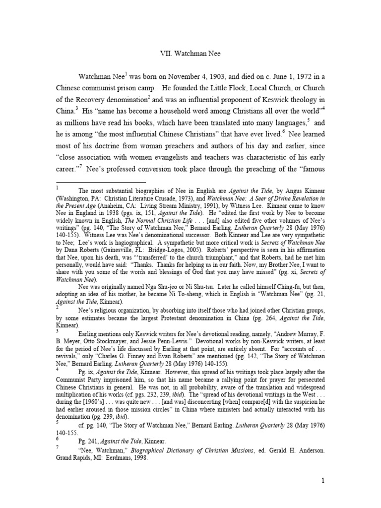 Watchman Nee: Influential Chinese Theologian | PDF
