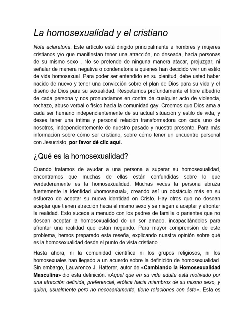 01 La Homosexualidad y El Cristiano | PDF | Homosexualidad ...
