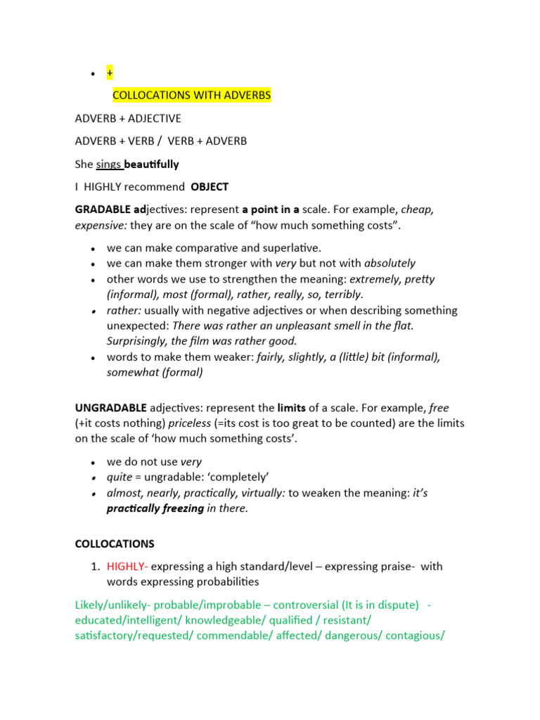Collocations With Adverbs | Download Free PDF | Adverb | Adjective
